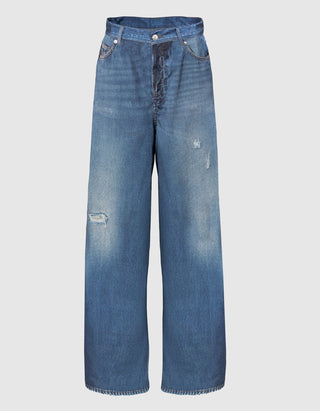 Wide-Leg Satin Hose Edda Relax in Denim-Optik