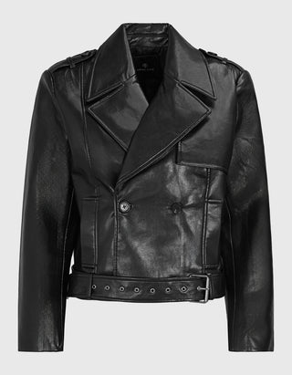 Doppelreihige Lederjacke im Biker-Stil