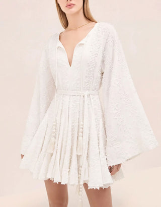 Besticktes Kleid Palmari mit Bindegürtel