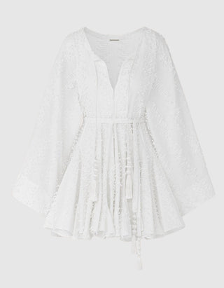 Besticktes Kleid Palmari mit Bindegürtel