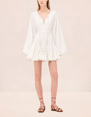 Besticktes Kleid Palmari mit Bindegürtel