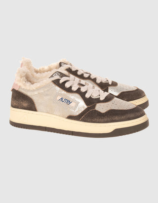 Gefütterte Leder-Sneaker Medalist mit Glitter-Finish