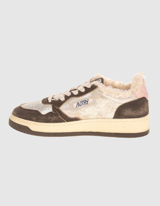 Gefütterte Leder-Sneaker Medalist mit Glitter-Finish