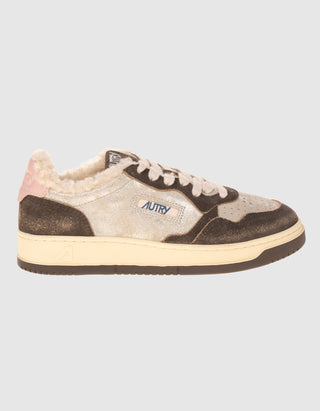 Gefütterte Leder-Sneaker Medalist mit Glitter-Finish
