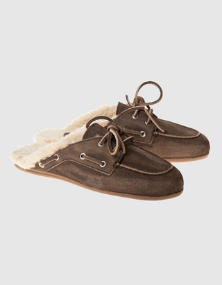 Gefütterte Veloursleder-Mules Boat Fur