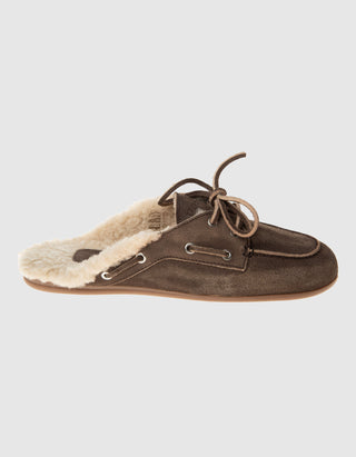 Gefütterte Veloursleder-Mules Boat Fur