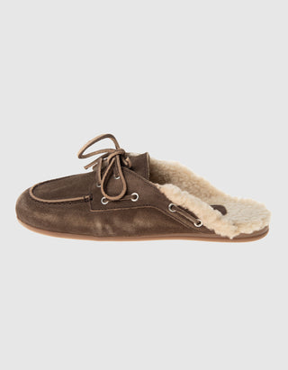 Gefütterte Veloursleder-Mules Boat Fur