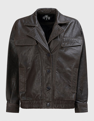 Oversize Leder-Jacke Bree im Vintage-Stil