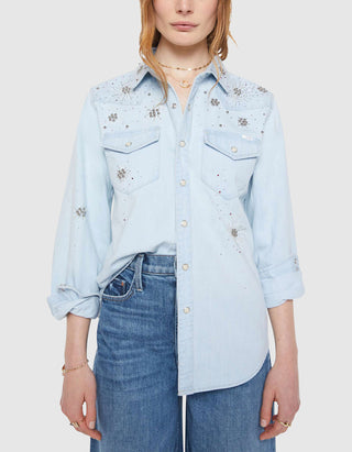 Denim-Hemd All my Exes mit Strass- und Perlenverzierung