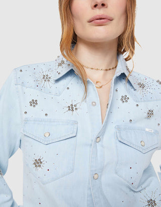 Denim-Hemd All my Exes mit Strass- und Perlenverzierung