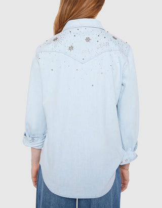 Denim-Hemd All my Exes mit Strass- und Perlenverzierung