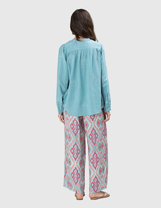 Gemusterte Leinen-Hose Fennel