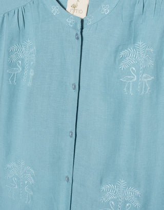 Bestickte Bluse Columbia mit Leinen-Anteil