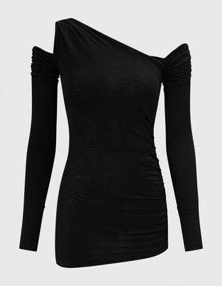 One-Shoulder Longsleeve mit Raffung