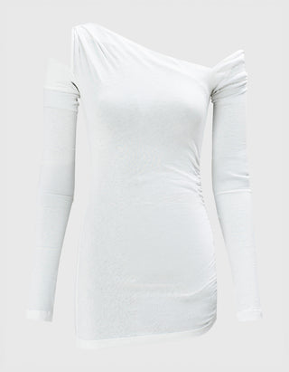 One-Shoulder Longsleeve mit Raffung