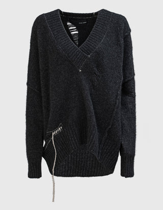 Oversize Destroyed Woll-Mix Pullover mit Faden-Details