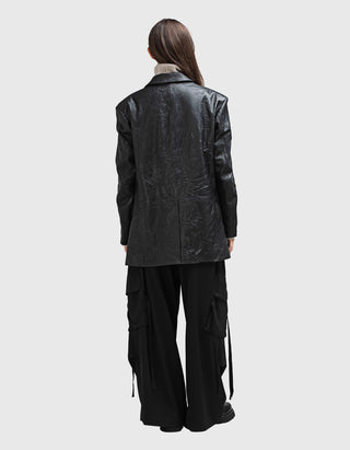 Oversize Leder-Blazer im Crinkle-Look