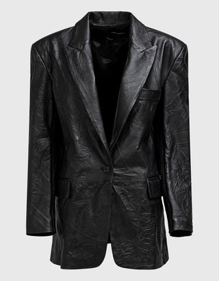 Oversize Leder-Blazer im Crinkle-Look