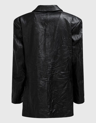 Oversize Leder-Blazer im Crinkle-Look