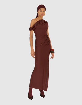One-Shoulder Kleid Fluid Knit Cascading