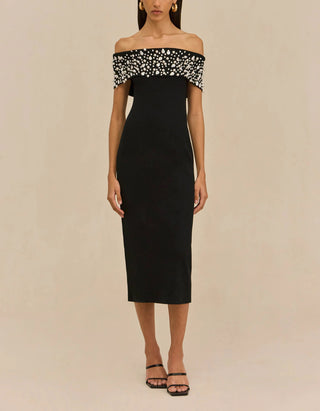 Off-Shoulder Midi-Kleid Suzie mit Perlen-Details