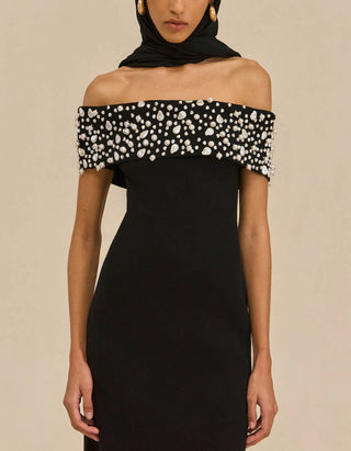Off-Shoulder Midi-Kleid Suzie mit Perlen-Details