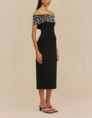 Off-Shoulder Midi-Kleid Suzie mit Perlen-Details