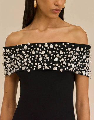 Off-Shoulder Midi-Kleid Suzie mit Perlen-Details