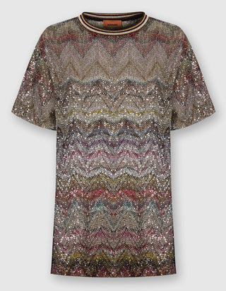 Kurzarm-T-Shirt Caperdoni mit Zickzackmuster und Pailletten