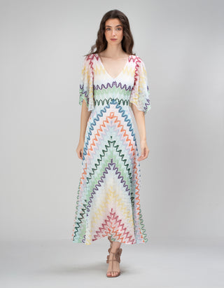 Midi-Kleid mit Effektgarn mit Flügel-Ärmeln