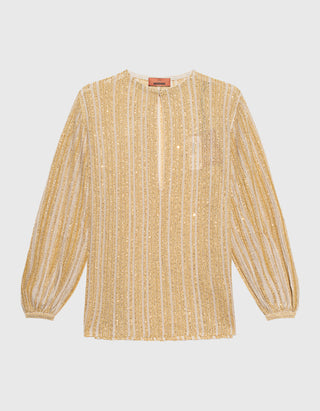 Pailletten-Bluse mit Schlitz-Ausschnitt