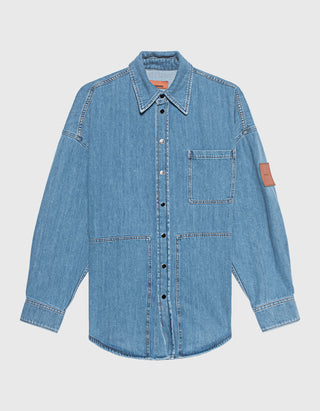 Jeans-Overshirt mit Leder-Aufnäher