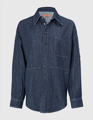 Oversize Jeanshemd mit Leder-Label-Aufnäher