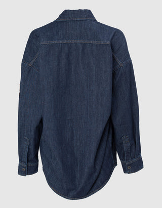 Oversize Jeanshemd mit Leder-Label-Aufnäher