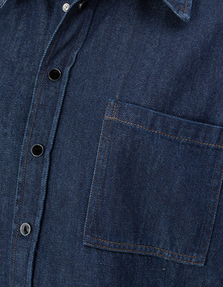 Oversize Jeanshemd mit Leder-Label-Aufnäher
