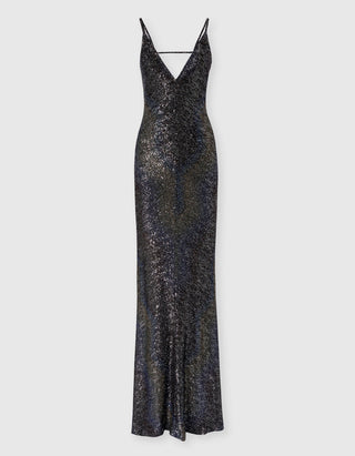Gemustertes Maxi-Trägerkleid Caperdoni mit Pailletten-Verzierung