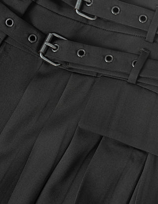 Midi-Faltenrock mit abnehmbaren Gürteln