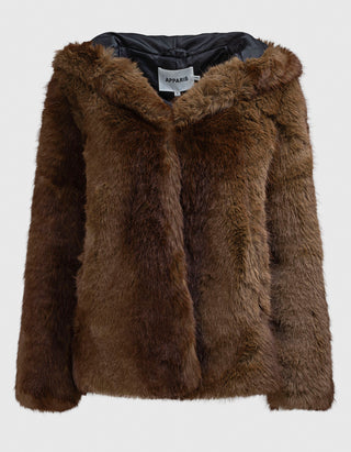 Faux-Fur Jacke Katin mit Kapuze