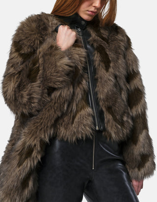 Faux-Fur Bomberjacke Lillet Patchwork mit Faux Leather Details