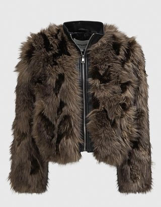 Faux-Fur Bomberjacke Lillet Patchwork mit Faux Leather Details
