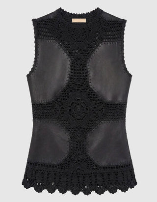 Häkel-Top Livia SL Crochet mit Leder-Details
