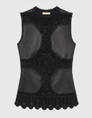 Häkel-Top Livia SL Crochet mit Leder-Details