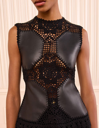 Häkel-Top Livia SL Crochet mit Leder-Details