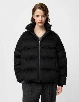 Oversize Daunen-Pufferjacke mit Kaschmir-Anteil