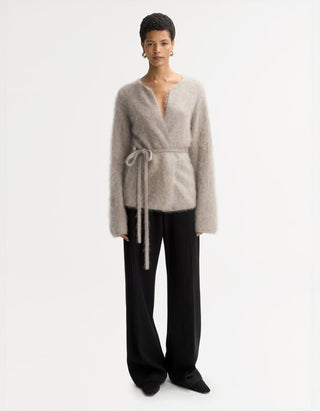 Kaschmir-Cardigan Brushed mit Bindegürtel