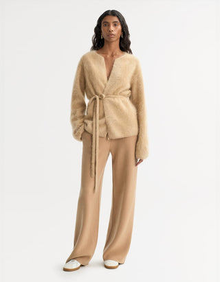 Kaschmir-Cardigan Brushed mit Bindegürtel