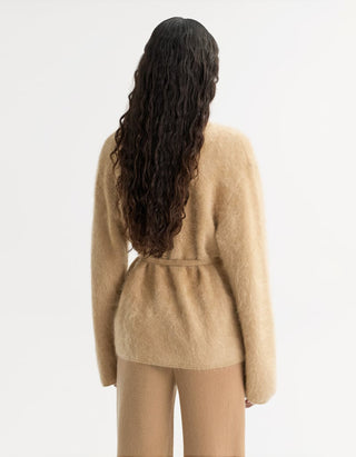 Kaschmir-Cardigan Brushed mit Bindegürtel