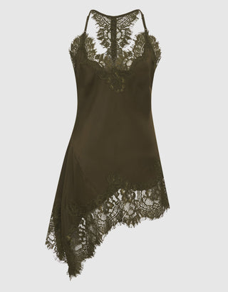 Asymmetrisches Mini-Seiden-Kleid mit Spitze