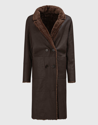 Doppelreihiger Shearling-Wende-Mantel Golier