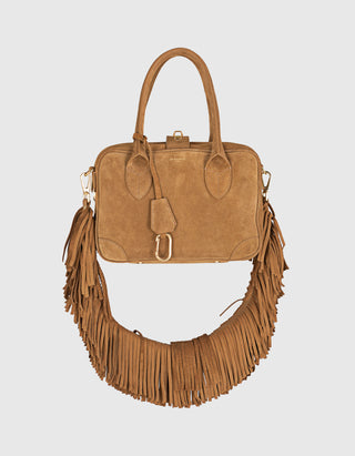 Veloursleder-Tasche Vita mit abnehmbarem Fransen-Schulterriemen